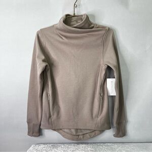 Athleta Pyrite Taupe Cozy Karma Twist Neck  Sweatshirt Size XXS Fleece Lined